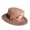 Sombrero Plano de Cinta de Malla para Mujer Otoño e Invierno Lana Australiana Sombrero de Copa Estilo Chanel Cadena de Perlas de Satén Lazo Sombrero de Fieltro Moda