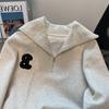 Polo Americano Retro Nicho de Media Cremallera con Cuello Alto Sudadera para Mujer Primavera y Otoño Holgada y de Alta Gama Estilo Preppy Top de Hombro Derecho