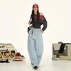 Jeans de Mujer Azul Claro Sencillos Silueta Retro Americana Lavados de Cimitarra Diseño Desconstruido Holgado Pantalones de Longitud al Suelo