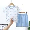 Traje Corto de Algodón Delgado de Rayas Verticales de Manga Corta para Niños de Verano Ropa de Casa Pijamas para Niños y Niñas Ropa para Aire Acondicionado