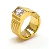 Anillo de circón rayado para mujer, europeo y americano, transfronterizo, de lujo ligero, alta calidad, versátil, acero de titanio, oro de 18K, anillo que no se decolora, venta al por mayor