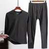 Atacado Outono e Inverno Masculino Conjunto de Roupa Íntima Térmica de Lã Dupla Face Tamanho Grande, Conjunto Simples de Roupa Íntima Térmica de Lã Fina
