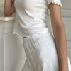 Traje Casual de Moda Europea y Americana Tom Jacquard Volante Corte Delgado Hogar Cuello Redondo Manga Corta Pantalones Cortos Conjunto de Dos Piezas