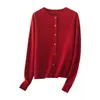Jaqueta suéter de cashmere azul para mulheres, novo estilo de outono, solta e versátil, gola redonda, cardigã tricotado de lã de ovelha