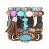 Nuevo Producto, Más Vendido Transfronterizo, Set de 6 Pulseras Apilables Multicapa, Cuero Tejido a Mano, con Cuentas, Turquesa, Aleación, Arcilla Suave