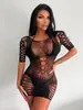 Lingerie Sexy, Body Sexy Jacquard de Manga Longa com Saia de Quadril, Meia-Calça de Renda Sexy Vazada K017