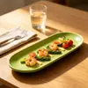 Cerámica Verde Retro Vajilla Cuenco Pétalo Plato Largo Mantequillera Tetera Taza Vajilla Doméstica de Hotel Venta al por Mayor Transfronteriza