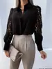 2026 Ropa de Mujer Transfronteriza Patchwork de Encaje Camisa de Manga Larga Solapa Hueca Top de Mujer de Alta Calidad para Viajes de Negocio Fuente de Comercio Exterior