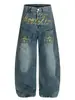 Pantalones con Estampado de Letras Jeans Retro Americanos 2025 Nuevos de Moda Elegantes Pantalones de Pierna Ancha Moda de Primavera y Otoño