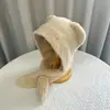Chapéu de Urso Fofo Estilo Coreano Cachecol de Pelúcia Quente de Inverno para Mulheres Chapéu Tudo-em-um Proteção Auricular à Prova de Frio Rosto Exposto Pequeno Chapéu Lei Feng