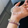 Pulsera de Cristal Blanco Transparente Natural para Mujer, Nuevo Modelo 2024, Pulsera Apilable de Perlas Estilo Nicho de Lujo Ligero