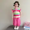 Conjunto de Verão Curto para Meninas 2026 Novo Estiloso e Super Fofo Roupas para Meninas, Conjunto Casual de Duas Peças de Verão para Crianças
