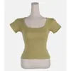 Camiseta Feminina Moda Dongdaemun Coreana Slim Fit Manga Curta Gola U, Top Camisa Base Curta Slim Fit Macio