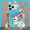 Pingente de celular de pelúcia com orelha de filhote, compatível com capas de celular Apple 18, capa de silicone para iPhone 16, 17 Pro Max, suporte duplo, 15, fofo