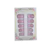 24 Piezas de Nuevos Productos Transfronterizos: Uñas Press-On Rosas Largas con Forma de Almendra Estilo Francés con Dulces Diseños de Flores 3D, en Stock