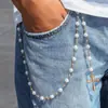 Corrente de Calça de Bola de Diamante Cruz de Pérola Europeia e Americana Corrente Pendurada em Jeans Hip-Hop para Meninos Acessórios de Corrente de Cintura para Homens