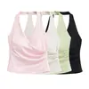DS26007-26 Camisola básica de tirantes estilo europeo y americano para verano, ajustada, con cuello en V, sin espalda y con copas en el pecho