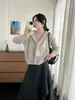 Conjunto de suéter estilo universitario coreano 2026 otoño e invierno nuevo modelo chal desmontable cárdigan de punto con cuello en V conjunto de dos piezas para mujer
