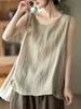 Camisola Nueva de Algodón y Lino para Verano Talla Grande que Cubre la Barriga 2025 Versátil Estilo Hong Kong Estilo Extranjero Reductor de Edad Ropa para Mujer para Usar por Dentro y por Fuera