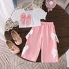 Comercio Exterior Transfronterizo Verano Estilo Casual para Niñas Top de Manga Burbuja con Lazo Pantalones Ropa de Trabajo Traje Nuevo de Dos Piezas