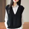 Chaleco de punto de algodón puro con cuello en V para mujer, nueva colección principios de otoño 2025, color liso, corte holgado, sin mangas, perfecto para usar en capas, top para mujer