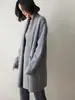 Suéter de Cachemira para Mujer de Color Sólido Francés con Bordado Yuanbao al por Mayor, Cárdigan Abrigo de Longitud Media con Solapa Grande, Estilo Perezoso, Lana Gruesa