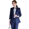 Blazer de Rayas Azules Conjunto de Traje para Mujer Primavera y Otoño Temperamento Profesional Uniforme de Trabajo para Banco Recepción de Hotel