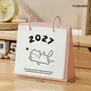 Calendário do Ano do Carneiro 2027 Gato de Desenho Animado Fofo Ornamento de Mesa Planejador Estudantil Calendário Criativo Flip com Suporte