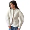 Abrigo de Lana Gruesa Transfronterizo Europeo y Americano para Mujer, Nuevo Diseño Otoño e Invierno 2026, Top de Color Sólido con Cuello en V Estilo Chanel