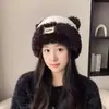 Gorro de Lana de Oso Dulce y Lindo para Mujer Estilo Coreano Versátil Parche Letra Invierno Cálido y a Prueba de Frío Protección para las Orejas Gorro de Lana