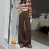 Jeans Rectos de Felpa Color Café Melard Brown para Mujer, Nuevo Estilo Retro Americano Otoño/Invierno 2026 Pantalones de Pierna Ancha con Efecto Caído