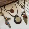 Colar de Miçangas Florais Estilo Boêmio Novo 2025 para Mulheres, Novo Estilo Chinês Estilo Nacional Corda de Couro Colar de Miçangas Estilo Étnico