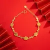 Mismo Estilo que el Usado en Joyerías, Estilo Antiguo Oro Arena Tres Vidas Tres Mundos Flor de Melocotón Floreciente Collar, Cadena Integrada, Serie de Bodas