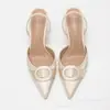 Zapatos de Tacón Alto sin Espalda con Punta Fina, Sandalias de Satén de Tacón de Aguja Elegantes y de Moda con Hebilla Redonda, Zapatos de Tacón Alto, Transfronterizo