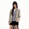 Moletom cardigã com capuz listrado estilo coreano para mulheres, outono/inverno 2026, caimento solto, versátil, peça de outer wear casual estilo americano