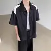 Camisa de Retalhos Retro Americana com Zíper de Manga Curta para Homens, Novo Estilo de Verão, Jaqueta Camisa de Marca Tendência de Alto Padrão Nicho