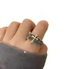 Anillo Abierto Dominante con Alas Retro, Plumas, Cruz, Letras Graffiti para Dedo de Hombre