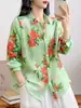 Camisa de Ramio Puro con Estampado Digital Otoño 2026 para Mujer, Cárdigan Superior de Manga Larga, Talla Extra, Estilo Holgado Delgado