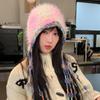 Sombrero Lei Feng Retro de Color Otoño e Invierno Tejido con Cordones para Mujer Cálido de Color Mezclado Hilo de Plumas Protección para las Orejas Borla Sombrero de Lana