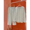 Conjunto de pijama de manga larga con estampado de estrellas color verde menta estilo coreano para mujer, nueva colección otoño 2026, pantalón largo, adecuado para usar en casa o como ropa exterior