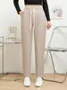 Pantalones Rectos de Cachemira para Mujer Tallas Grandes Otoño e Invierno Estilo Nuevo Cubren Cadera Grande Versión Estrecha Aspecto Adelgazante de Cintura Alta Casual Pantalones de Pierna Ancha para Mujer