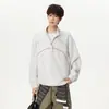 Moletom estilo americano com gola alta e costura contrastante para homens e mulheres, novo cardigã esportivo da moda outonal estilo faculdade, jaqueta casual solta