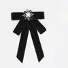 Pajarita para Mujer, Lazo Grande Estilo Coreano, Pin Cuadrado Negro con Pedrería, Decoración para Cuello de Camisa, Flor de Terciopelo para Cuello