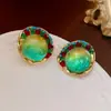 Pendientes Redondos de Plata Vintage con Tachuelas de Diamante, Pendientes Retro de Lujo Ligero de Gama Alta, Pendientes Versátiles de Nicho para Mujer