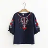 Camiseta Pura Algodão Estilo Mãe Manga Curta Feminina Primavera e Verão Nova Roupas Femininas para Meia-Idade e Idosos Tamanho Plus Roupas de Algodão e Linho Bordadas com Estilo Étnico Efeito Emagrecedor