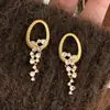Pendientes Redondos con Borla, Incrustaciones de Diamante y Aguja de Plata, Pendientes de Moda, Exquisitos, Versátiles, Lujo Ligero de Nicho, Pendientes de Gama Alta al por Mayor para Mujer
