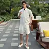 Conjunto de Manga Corta de Moda Estilo Old Money para Hombre Tencel Lyocell Verano Fresco Holgado Tallas Grandes Camisa POLO con un Conjunto