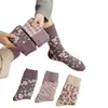 Calcetines Grues de Casa para Dormir de Mujer Otoño e Invierno, Serie Morada, Calcetines de Maternidad a Prueba de Frío y Cálidos, Calcetines para Pies de Mujer que No se Congelan, Calcetines de Felpa