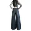 Jeans wide leg com design americano retrô desgastado para mulheres, novo lançamento casual solto para emagrecer calça reta primavera e outono 2026