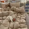 Conjunto de quatro peças com borda de renda bufante, conjunto de cama de gaze bufante estilo princesa castanha doce, roupa de cama para casa para meninas